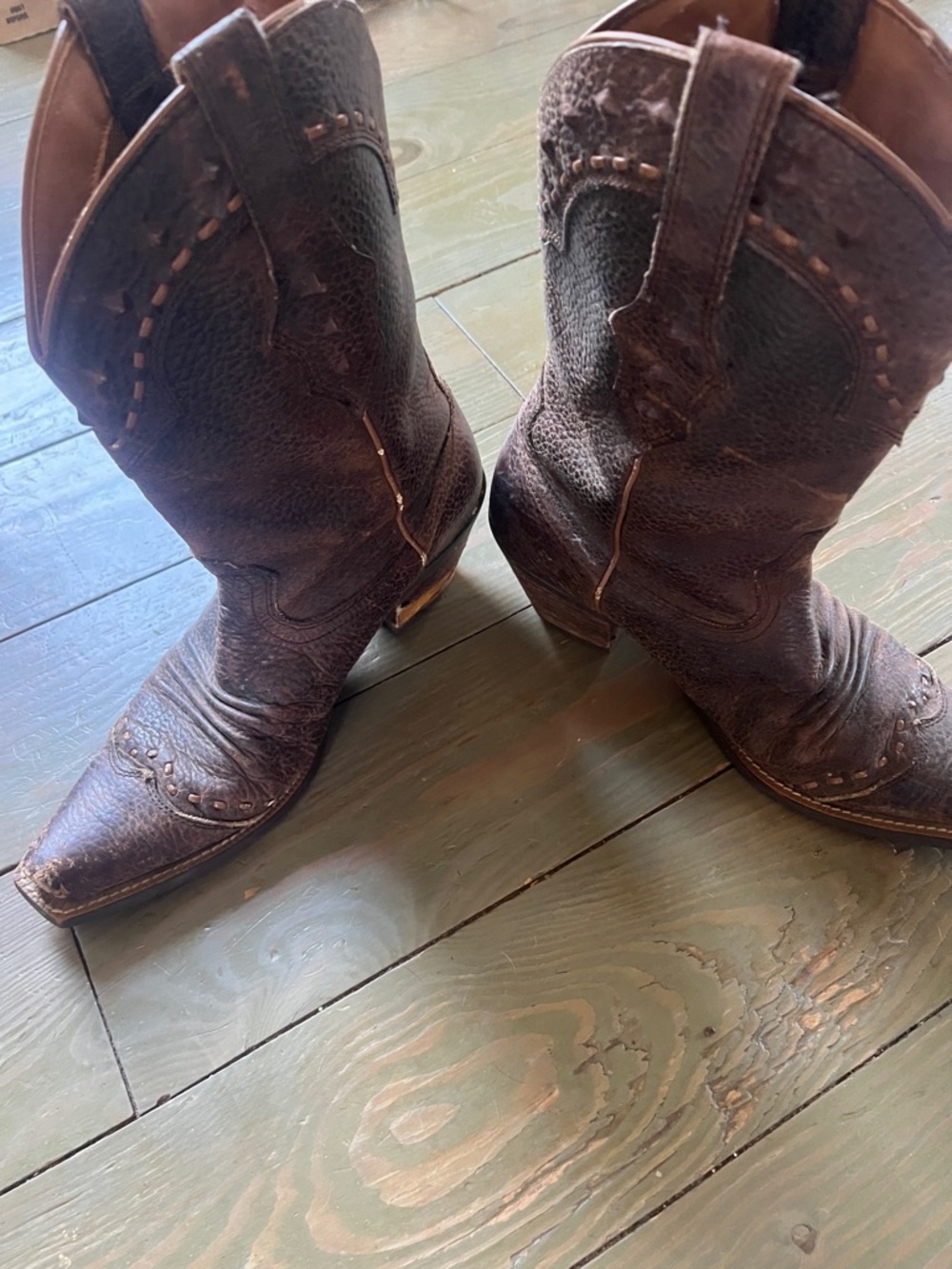 Ariat Dark Brown Studded Leather Heeled Cowboy Boots - Picture 6 of 9